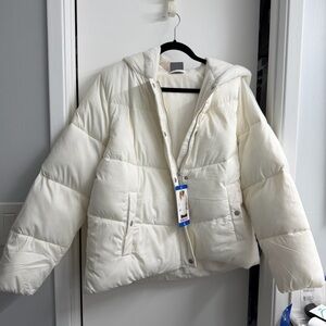 Deleting Jan 12tg. Off-White Cream Quilted Chevron Puffer Jacket with Hood Large